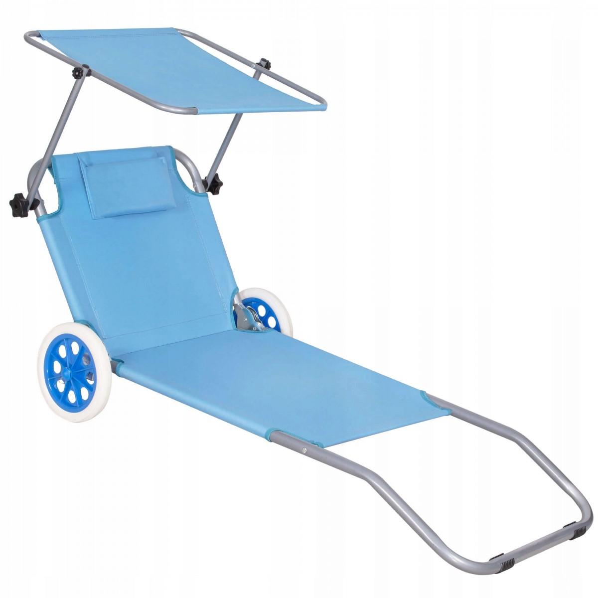 Шезлонг (лежак) для пляжу, тераси і саду з колесами і навісом Springos GC0045