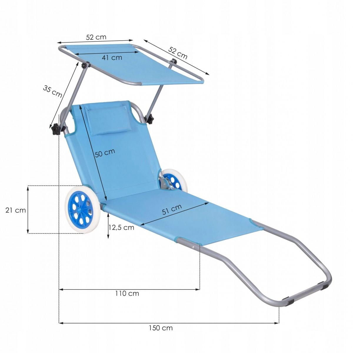 Шезлонг (лежак) для пляжу, тераси і саду з колесами і навісом Springos GC0045