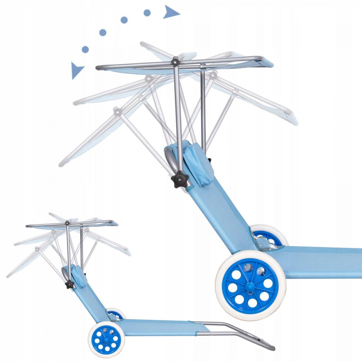 Шезлонг (лежак) для пляжу, тераси і саду з колесами і навісом Springos GC0045