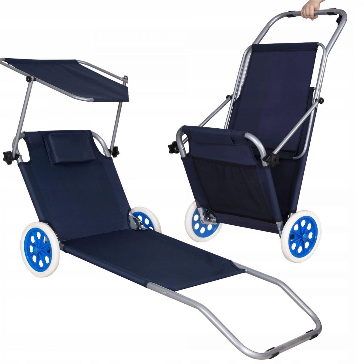 Шезлонг (лежак) для пляжу, тераси і саду з колесами і навісом Springos GC0044