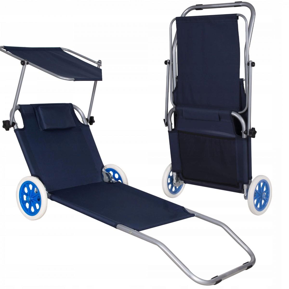 Шезлонг (лежак) для пляжу, тераси і саду з колесами і навісом Springos GC0044