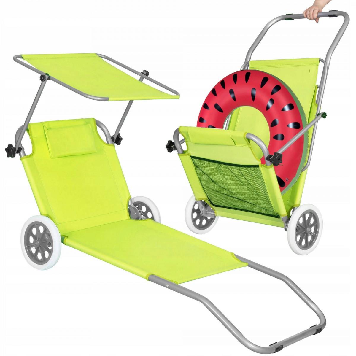 Шезлонг (лежак) для пляжу, тераси і саду з колесами і навісом Springos GC0043