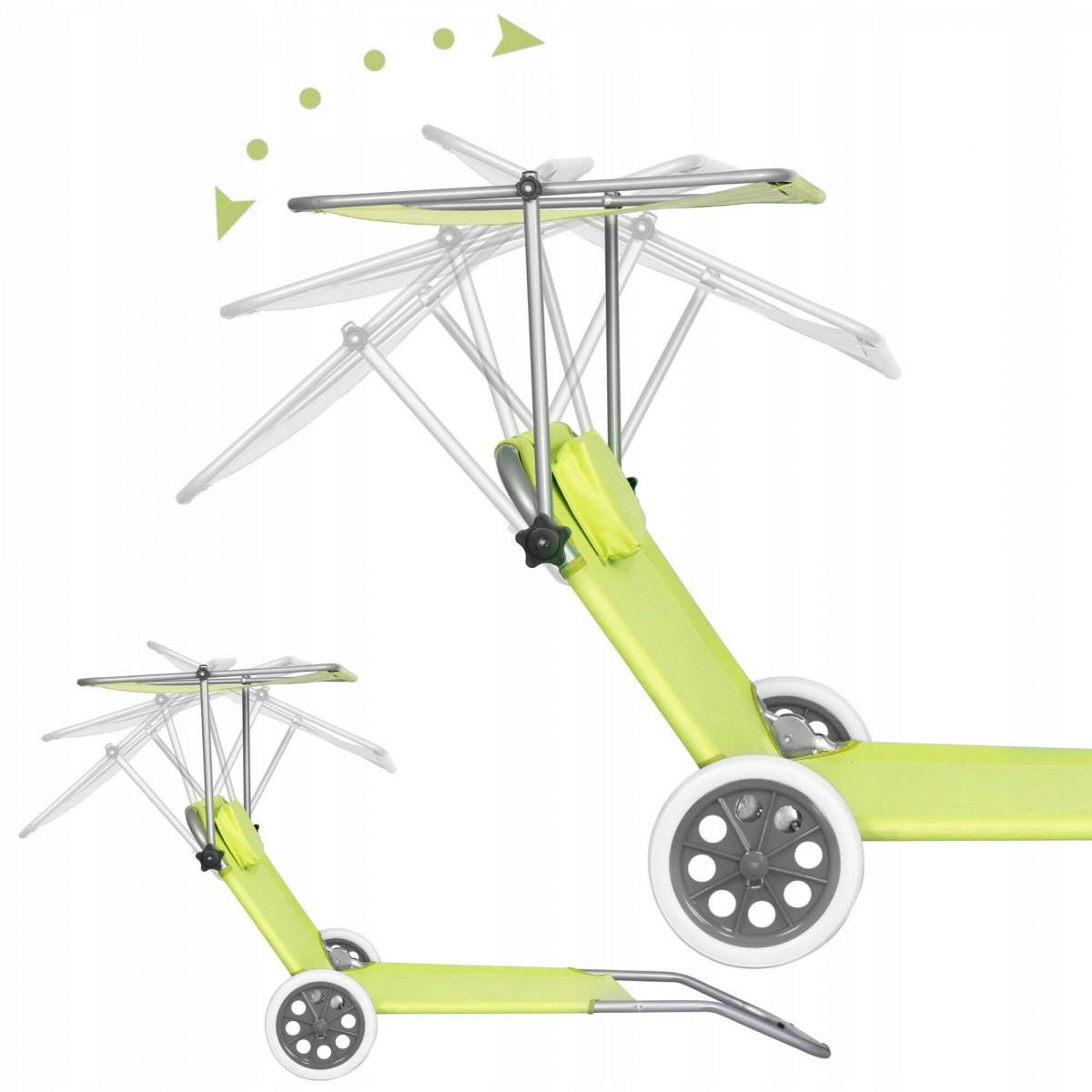 Шезлонг (лежак) для пляжу, тераси і саду з колесами і навісом Springos GC0043