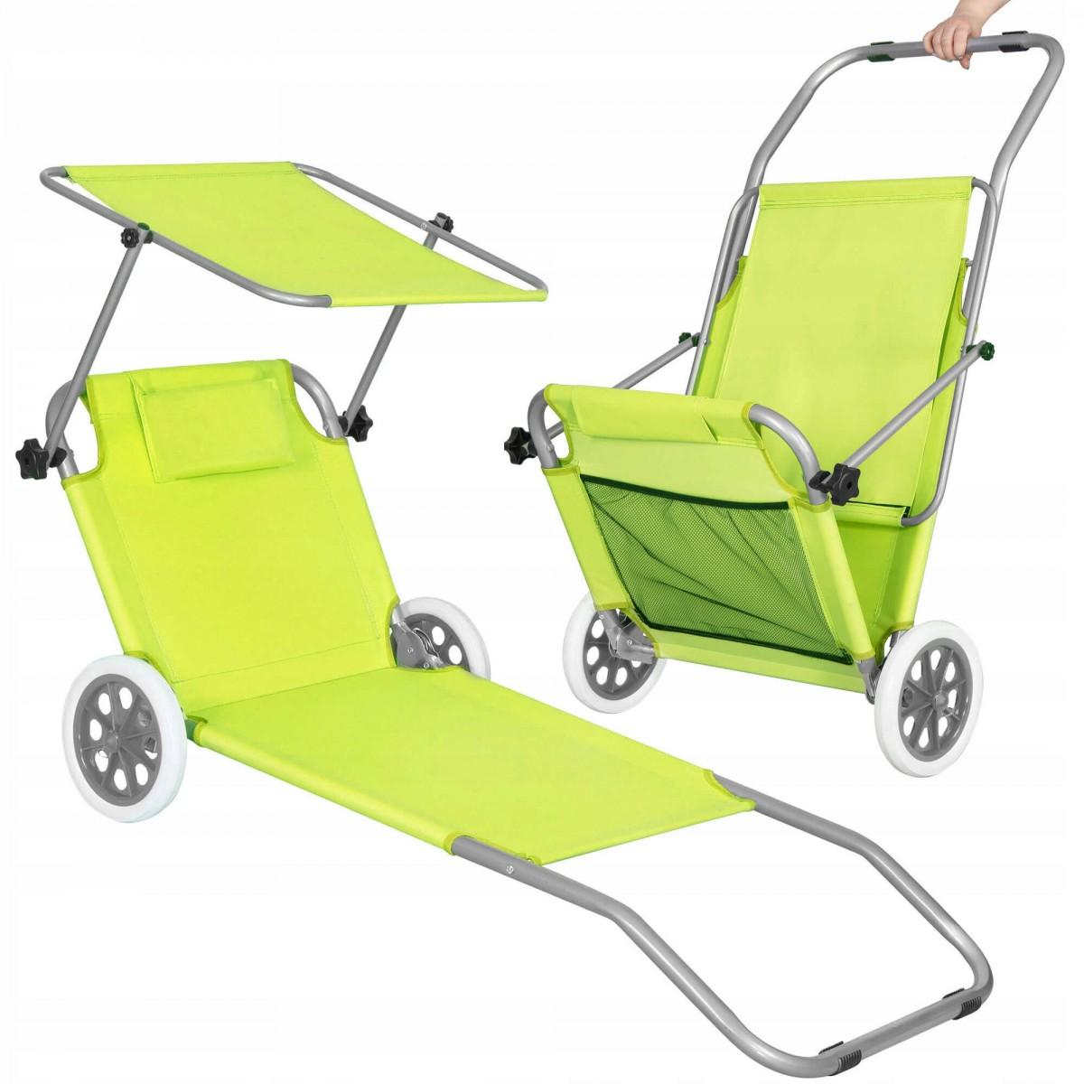 Шезлонг (лежак) для пляжу, тераси і саду з колесами і навісом Springos GC0043