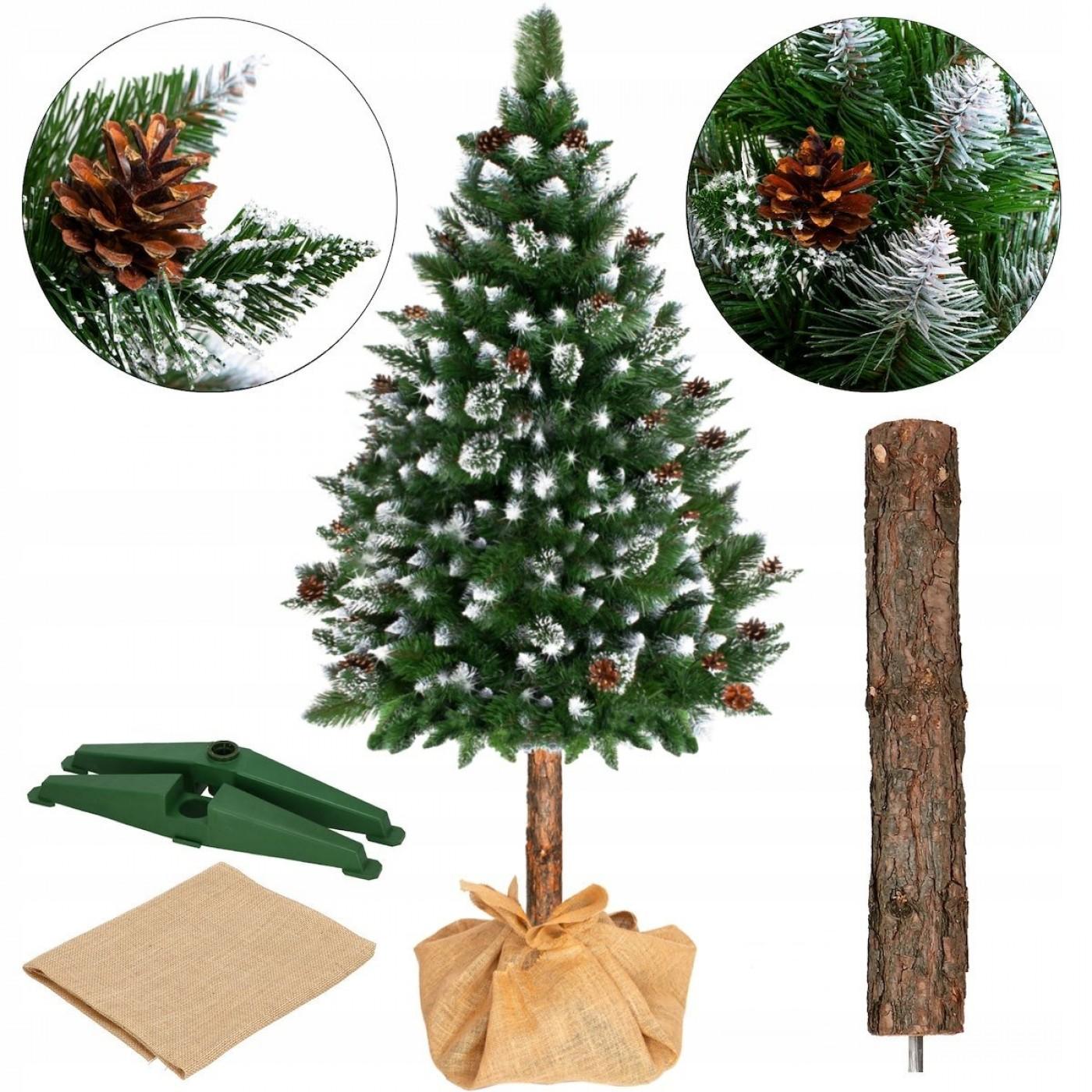 Штучна ялинка Springos 190 см сосна зі стволом засніжена з шишками CT0047