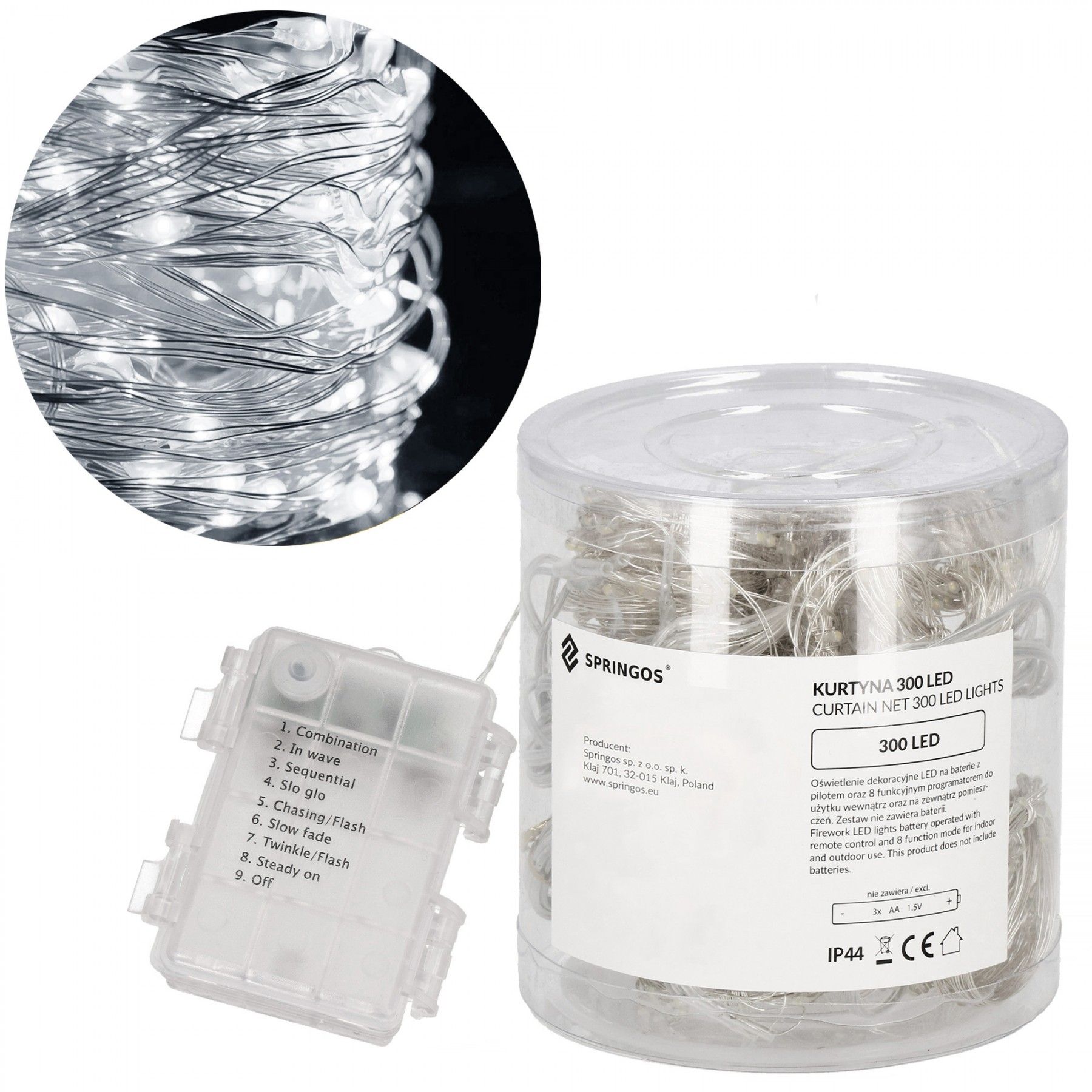 Гірлянда водоспад (штора) на батареях Springos 3 x 3 м 300 LED CL0184 Cold White