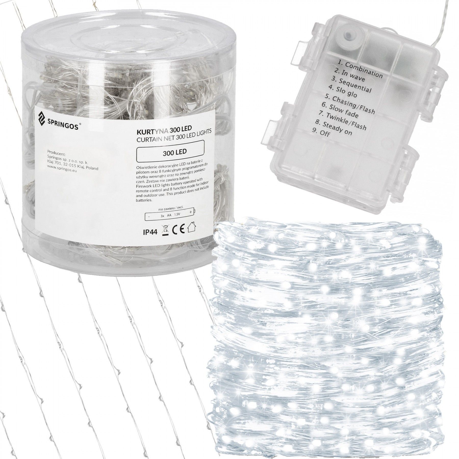 Гірлянда водоспад (штора) на батареях Springos 3 x 3 м 300 LED CL0184 Cold White