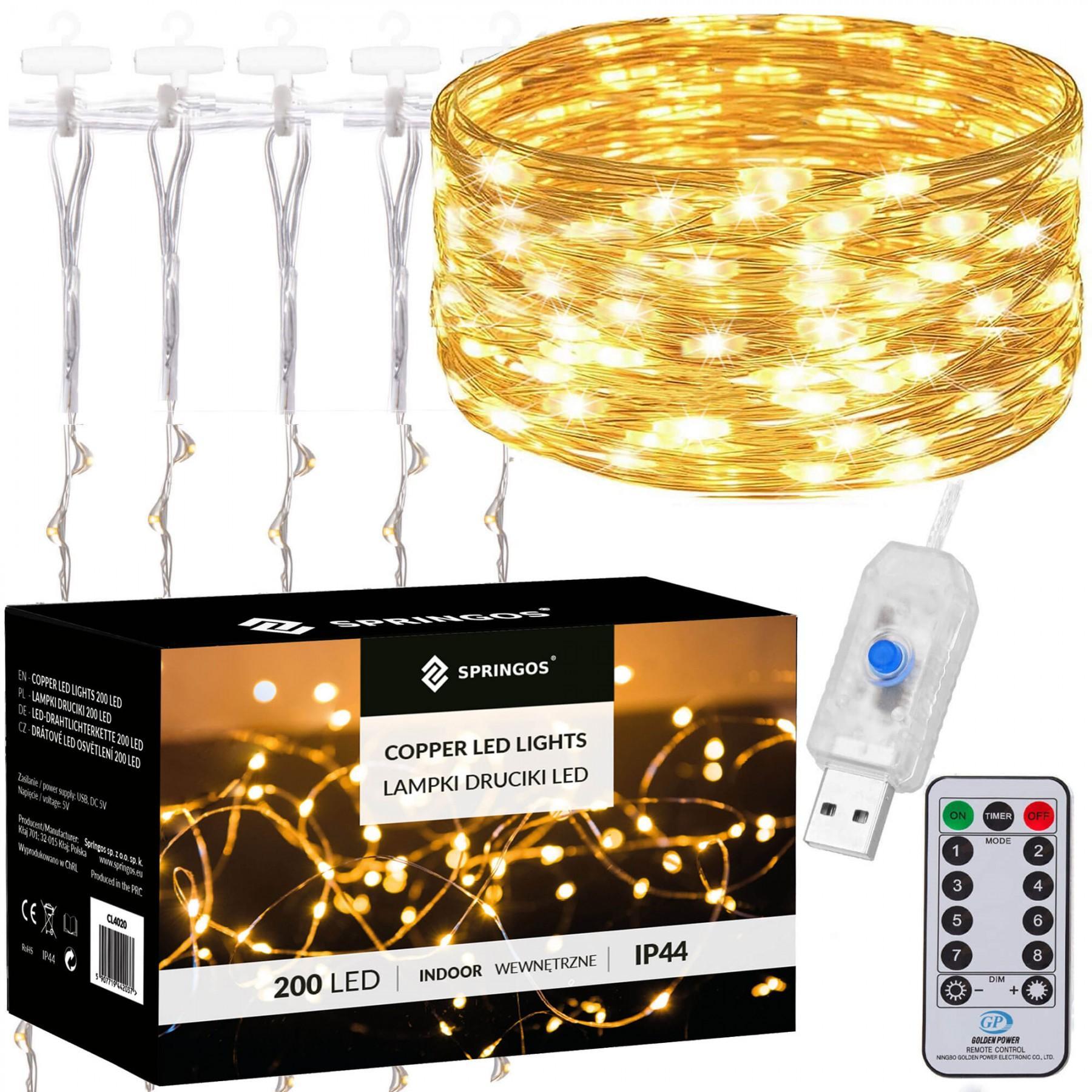 Гірлянда водоспад (штора) Springos 2 x 2 м 200 LED Pilot USB CL4020 Warm White