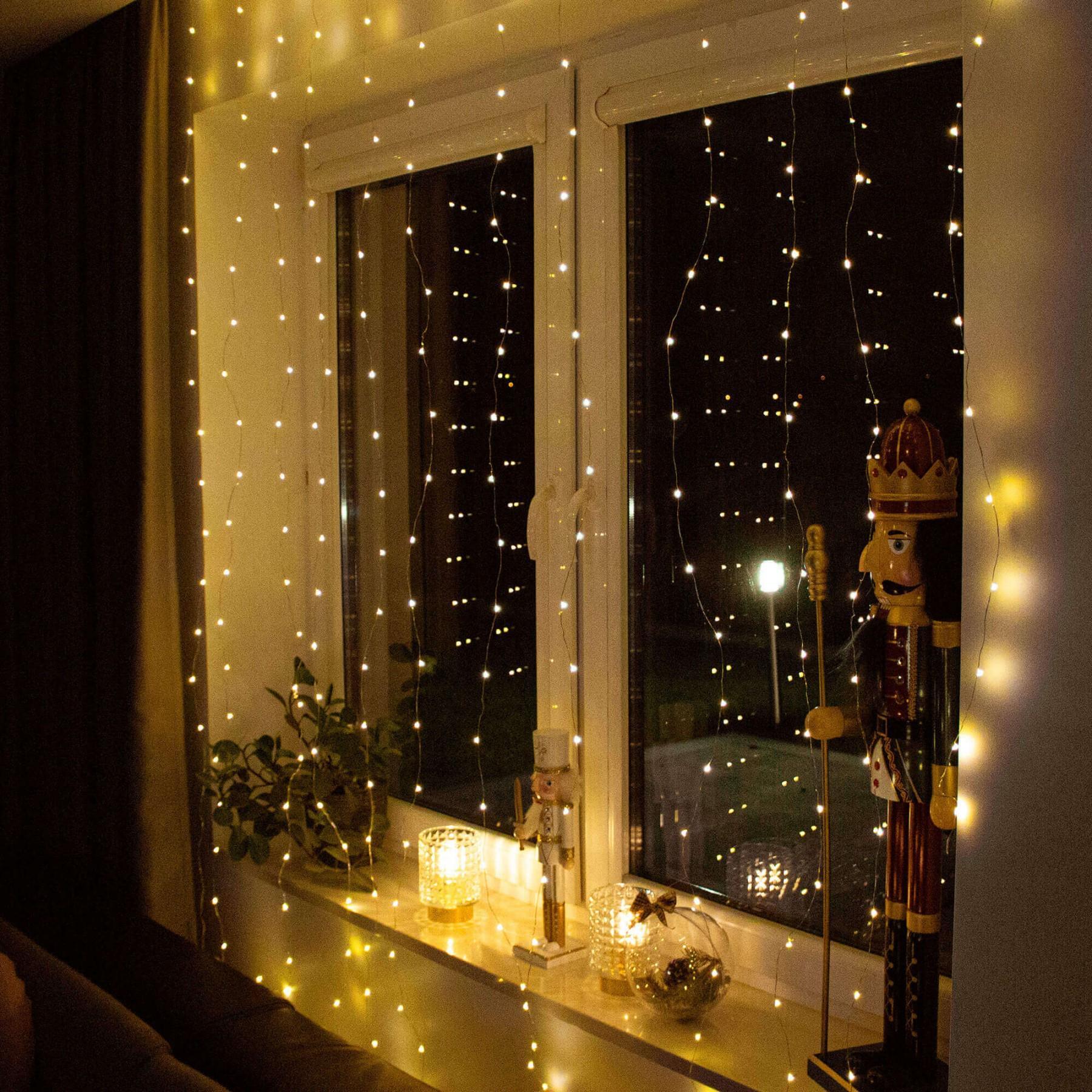 Гірлянда водоспад (штора) Springos 2 x 2 м 200 LED Pilot USB CL4020 Warm White