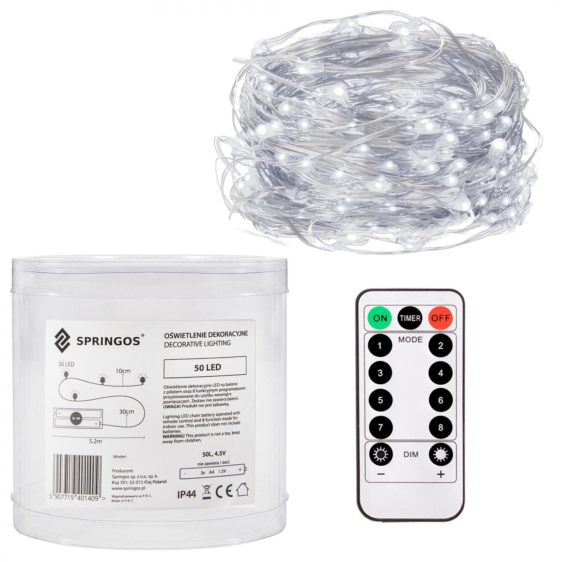 Гірлянда на батарейках Springos 4.9 м 50 LED Pilot CL0106 Cold White