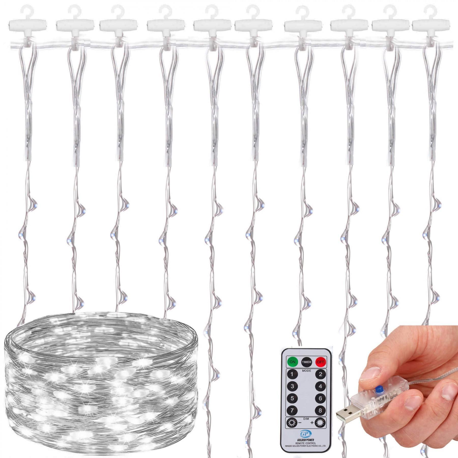 Гірлянда водоспад (штора) Springos 2 x 2 м 200 LED Pilot USB CL4021 Cold White