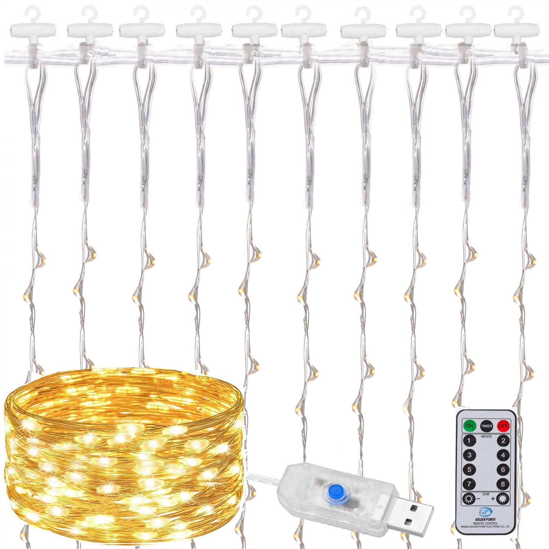 Гірлянда водоспад (штора) Springos 3 x 3 м 300 LED Pilot USB CL4022 Warm White